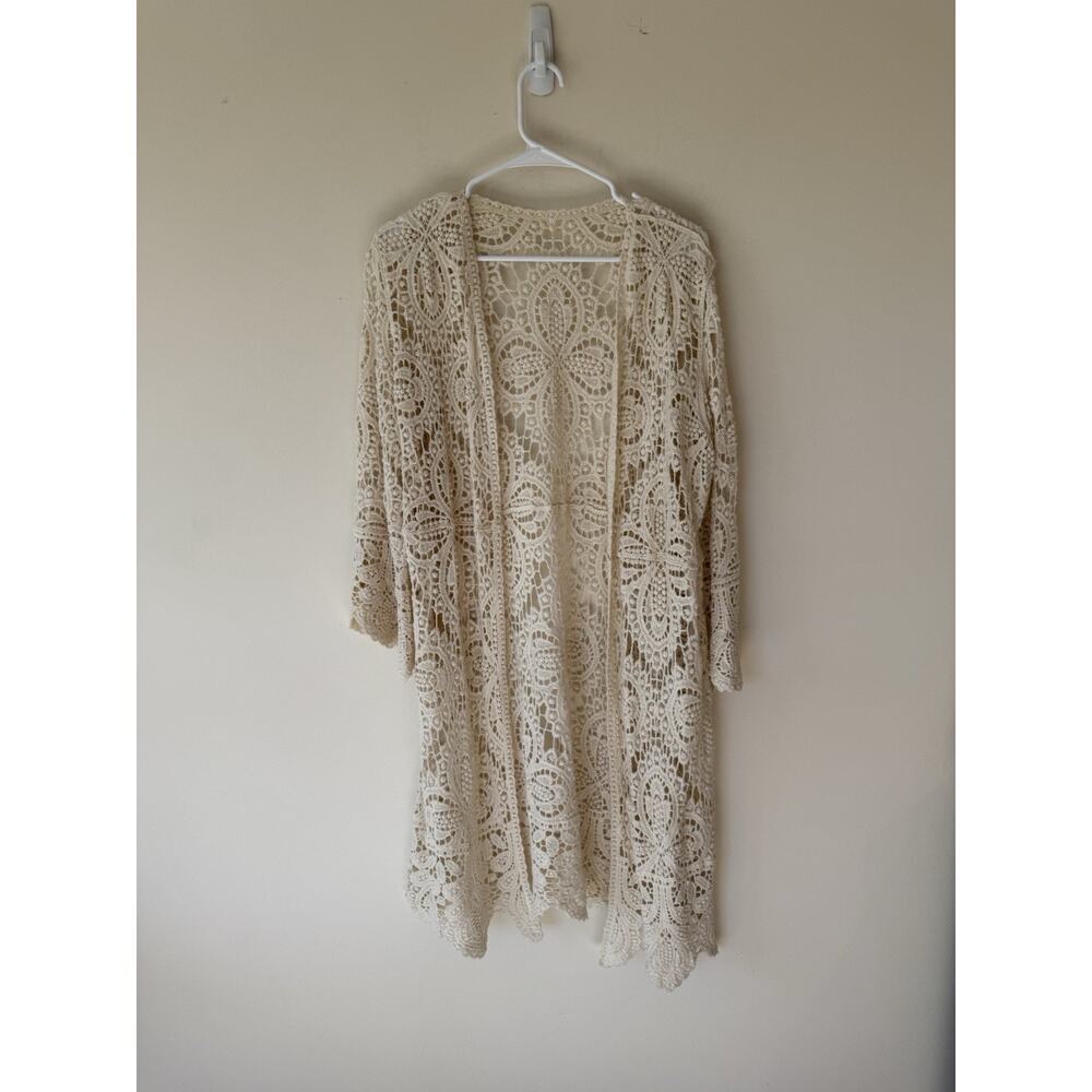 Modena Lace Kimono Long Bridal Gypsy Boho Jacket One Size Cotton Embroidered